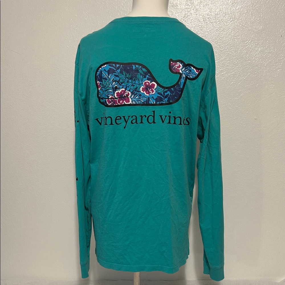 Vineyard Vines Teal Shirt with Floral Whale sz small
